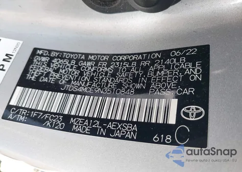 2022 Toyota Corolla Se from USA, damaged, VIN JTDS4MCE9N3510848